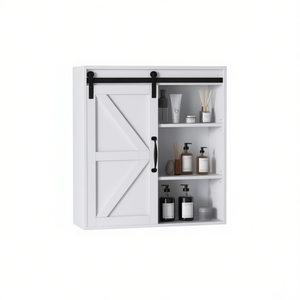 Armoire murale de salle de bain avec porte coulissante, 3 étagères, style farmhouse, rangement pour salle de bain - Product Image 1