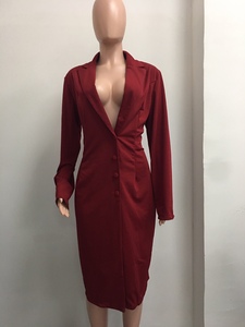 Vestidos de Traje Largos para Mujer, de Color Sólido, Manga Larga, Cierre de un Botón, Corte Entallado, a la Moda - Product Image 6