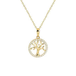 Nuovo coreano 14k oro INS stile semplice collana in <span class=keywords><strong>argento</strong></span> Sterling da donna con ciondolo a forma di albero rotondo S925 - Product Image 1