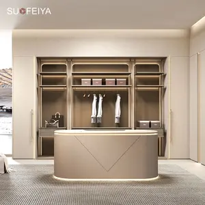 SUOFEIYA Design de luxe léger et personnalisé, îlot central de placard en mélamine dorée avec porte en verre