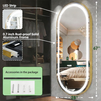 Miroir LED mural pleine longueur, cadre ovale en alliage d'aluminium, miroir de dressing pleine longueur pour chambre, salon, hôtel
