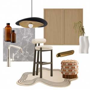 Armoire de cuisine modulaire minimaliste SANTOPOVA, design en bois grainé, profil plat, comprend des charnières, un tiroir, un panier de rangement - Product Image 6