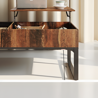 Table basse surélevée avec rangement, table centrale moderne en bois avec 2 compartiments cachés pour le salon, brun rétro
