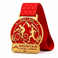 Medaglia Personalizzata per Gara Ciclistica, Placcata in Oro con Smalto e Rilievo 3D, con Nastro, per Eventi Sportivi di Mountain Challenge e Duathlon
