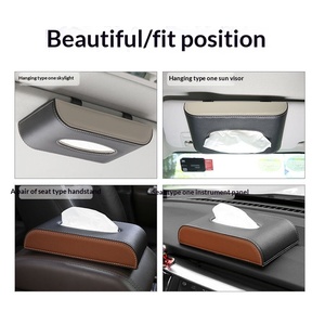 Boîte à mouchoirs portable <span class=keywords><strong>en</strong></span> <span class=keywords><strong>cuir</strong></span> tendance pour <span class=keywords><strong>voiture</strong></span> avec support de serviettes suspendu et sac - Product Image 3