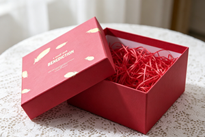 Red rigid lid and base gift box made of high quality cardboard with die cutting lamination and gold stamping process - Product Image 3