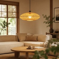 Lampe suspendue ovale en bambou tressé, luminaire en fer noir pour salle à manger, chambre, café, style Wabi Sabi, décoration intérieure de style asiatique