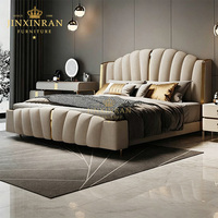 Cama con plataforma tapizada en cuero, cabecero capitoné con diseño de canales festoneados, estructura de cama doble, tamaño Queen y King, muebles de dormitorio
