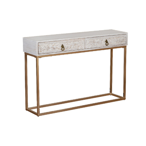 Mesa Consola Moderna de Madera con 2 Cajones y Estructura Metálica Dorada – Mesa de Entrada de Lujo |   Mesa de Almacenamiento para Pasillo - Product Image 2