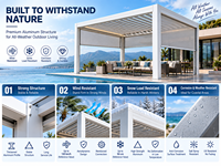 Weiße Aluminium-Gartenlaube mit Motorisierten Verstellbaren Lamellen und Windschutz für Außenbereich, Garten und Villa