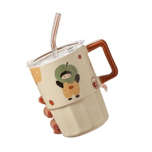 Vintage-style Cartoon Porcelain Couple's Mug <b>Lid</b> <b>Microwave</b> Dishwasher Safe Food Safe High Temperature Resistant Practical - Product Image 5