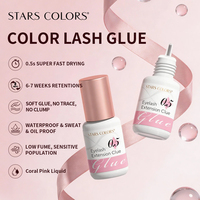Colle à cils Starscolors 0.5s séchage rapide couleur corail, adhésif pour extensions de cils Kleber, colle transparente imperméable pour extensions de cils
