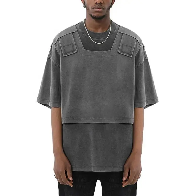 Luxus Doppels chicht Y2k Vintage T-Shirt Streetwear Schwere Baumwolle T-Shirts Männer Hip Hop 300gsm Heavyweight Wash T-Shirt