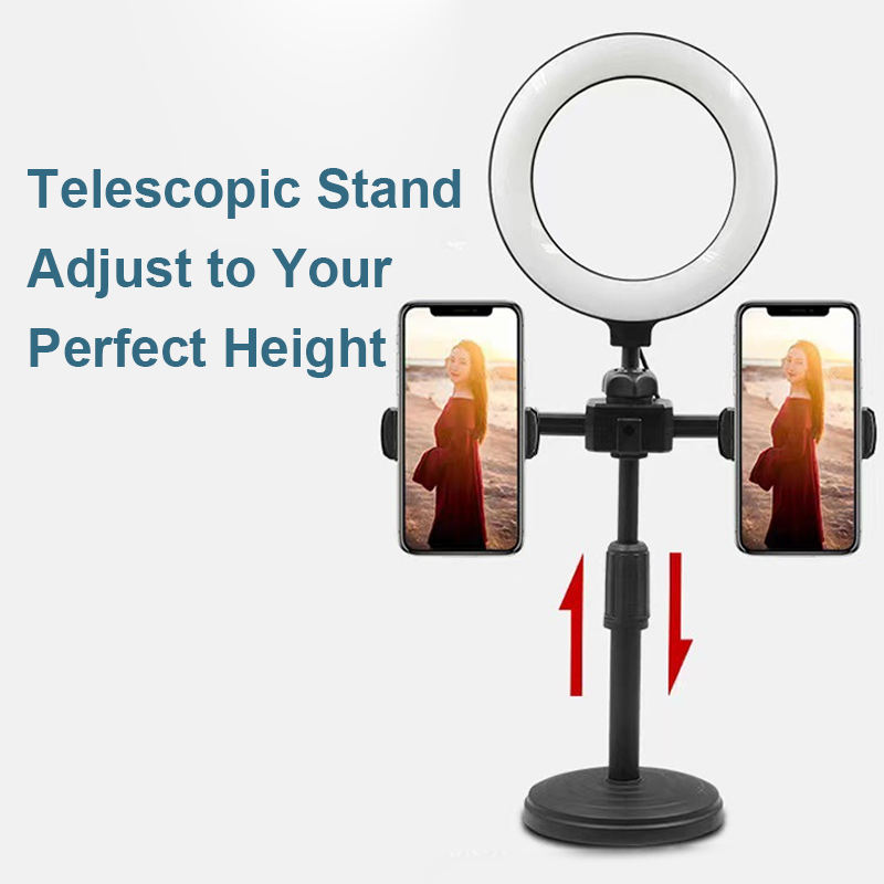 6 Inch Led Selfie Ring Light Tripod Stand Mobile Live Broadcast Makeup Photography Fill Light LED Dual Position Phone Support