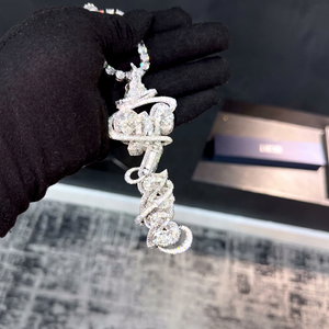 Collier Pendentif Couronne Serpent Moissanite Hip Hop en Argent 925, Chaîne Tennis Baguette Unisexe Sertie de Pierres, Bijoux Personnalisés Plaqué Or/Argent - Product Image 1