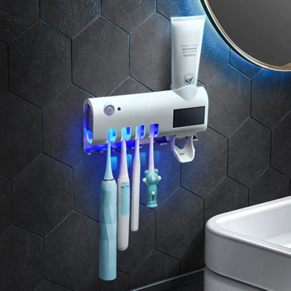 Penjualan paling laris 3 dalam 1 penyimpanan sikat gigi & kotak sterilisasi dapat diisi ulang tenaga surya pemegang pembersih sikat gigi ringan UVC