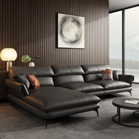 Sofá de Cuero Moderno en Forma de L, Sofá de Esquina para Sala de Estar, Sofá de Cuero Italiano de Lujo Azul, Sofá Seccional en Forma de L