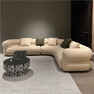 Pouf italien minimaliste <span class=keywords><strong>BUFA</strong></span> une place en peau de mouton courbée couleur crème, modèle de luxe léger pour salon, célèbre sur internet, en tissu pour maison modèle - Product Image 2