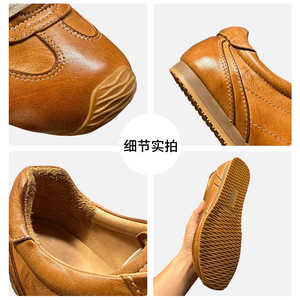 Chaussures de sport décontractées pour hommes en cuir marron à talon bas, à lacets, style rétro, confortables pour le quotidien - Product Image 5