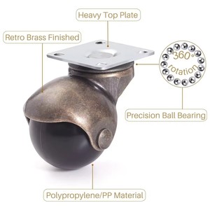 Roulettes de meubles rondes en laiton de 1,5 pouce, style boule pivotante universelle silencieuse, en PP, directement de l'usine, pour canapé - Product Image 5