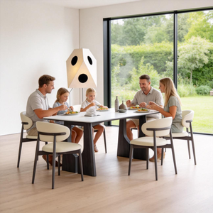 Table à manger carrée de luxe de style moderne du milieu du siècle, avec plateau en bois massif imperméable et pieds robustes, pour la maison et l'hôtellerie - Product Image 1