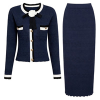 Ensemble élégant tricoté pour femme : robe deux pièces avec nœud tendance, pull à manches longues boutonné et jupe assortie