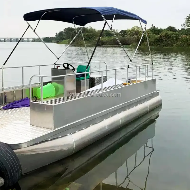 Kapal penumpang kapal 12ft aluminium 5052 dua Pontoon lambung perahu jet kecepatan tinggi perahu rib dengan perahu kabin konsol