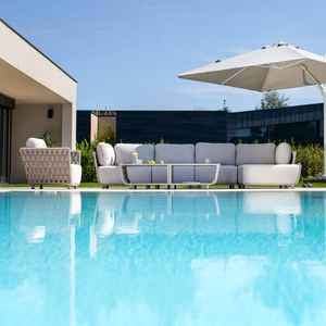 Ensemble de meubles de patio extérieur moderne, confortable, <span class=keywords><strong>en</strong></span> <span class=keywords><strong>rotin</strong></span>, avec coussin <span class=keywords><strong>en</strong></span> tissu épais pour hôtels, terrasses au bord de la piscine, canapé - Product Image 5