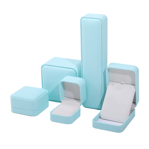 Han Hong New custom logo jewelry packaging box Blue leather jewelry box Square earrings necklace jewelry ring box