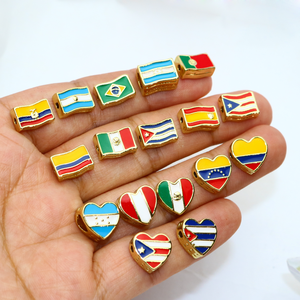 Cuentas espaciadoras de esmalte con diseño de bandera de país (México, Argentina, Venezuela, Colombia) en forma de corazón y rectángulo, y bandera nacional de Latinoamérica, para joyería - Product Image 2