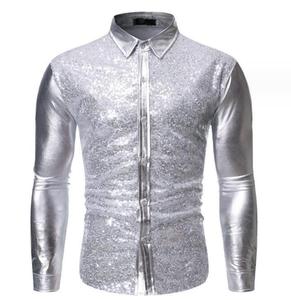 Camicie firmate con lustrini e paillettes da uomo nuova camicia da discoteca lucida a manica lunga Costume da ballo da Nightclub - Product Image 6