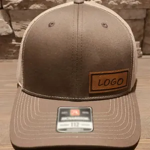 Bom Preço Personalizado De Alta Qualidade 6 Painel Malha Trucker Hat Patch De Couro Logotipo Trucker Cap Richardson Hat Com Patch Tecido