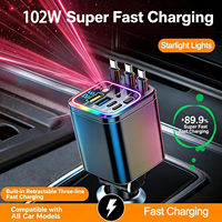 Chargeur de voiture rétractable 7 en 1, chargeur de voiture à charge rapide 102W Star Lights |   Chargeur de voiture USB C, accessoires de voiture, tension LED