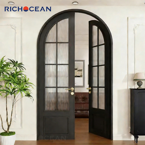 Puerta Interior de Estilo Retro Vintage Arqueada RICHOCEAN, Puerta Francesa de Aluminio con Vidrio Acanalado, Puertas Dobles Abatibles - Product Image 1