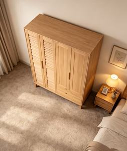 Armario de 4 Puertas de Roble Claro Premium con Puertas de Rejilla y Panel + Cajones, Organizador de Dormitorio Moderno y Minimalista - Product Image 2