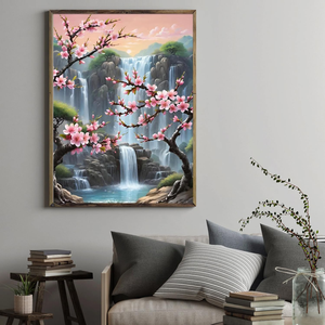 Kit Pittura Diamante 5D Full Drill Paesaggio Montano con Cascata di Fiori di Prugna, Mosaico Fai da Te con Strass per Decorazioni Domestiche - Product Image 2