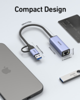 Adaptor USB ke Ethernet BENFEI, Adaptor Jaringan LAN Gigabit Ethernet 1000 Mbps USB 3.0 dengan Kabel Nilon Terjalin dan Casing Aluminium