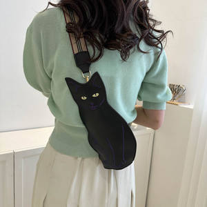 Sac bandoulière personnalisé en forme de chat noir, sac à main fantaisie en cuir PU brodé pour femmes - Product Image 5