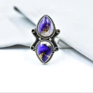 Handmade Purple Dahlia Turquoise Sterling Silver Adjustable Cactus <b>Ring</b> Unique <b>Statement</b> Jewelry <b>For</b> <b>Women</b> - Product Image 1