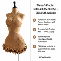 Robe en tricot pour femme avec logo personnalisé, crochetée, sans manches, col halter, mini, motif floral, mode club, été, acrylique, usine OEM & ODM