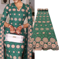 Kain Brokat Swiss Voile Hijau Tua NI.AI dengan Hiasan Bunga dan Batu untuk Gaun Formal, Pakaian Tamu Pernikahan, Kain Pakaian Kelas Atas