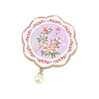 Miroir portable à poignée métallique style chinois avec fleur de pivoine de Luoyang, pompon, cadeau culturel créatif touristique, miroir de maquillage, souvenir