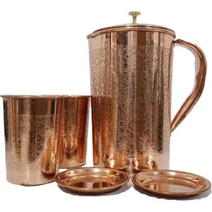 Embossed Pure Copper Jug Tumbler with Glass Lid Metal <b>Drinkware</b> <b>Accessories</b> for Parties Water Jug and Pitcher - Product Image 4