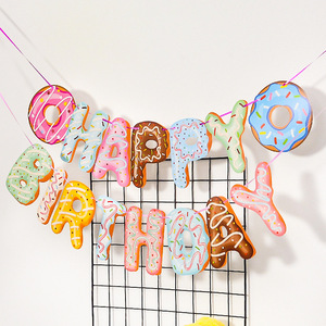 DAMAI Happy Birthday ciambella Party a <span class=keywords><strong>tema</strong></span> fornisce bandiera di carta bandiera e inserire decorazioni per feste decorazioni per bambini - Product Image 2