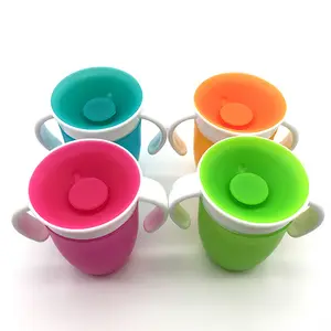 유출 방지 휴대용 어린이 360 도 컵 회전 핸들 아기 학습자 트레이너 360 매직 시피 아기 컵 유아를위한