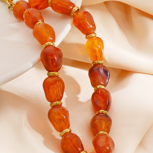 Collar de acero inoxidable con cuentas de resina, colgante de sol, luna, corazón y flor, chapado en oro de 18 quilates, para mujer, joyería de moda. - Product Image 4