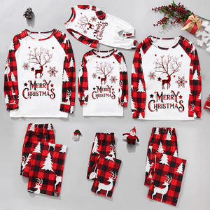 <span class=keywords><strong>2023</strong></span> pyjamas de noël Logo personnalisé pour la famille deux pièces Plaid 100% coton tissu imprimé haut pantalon taille élastique automne printemps - Product Image 1