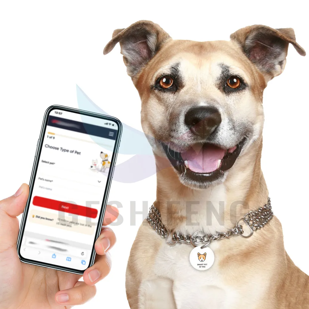 Logotipo impreso NFC ID Etiqueta de seguimiento de mascotas RFID llavero código QR Etiqueta de perro