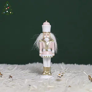 KG Xmas Ready To Ship Noel Christmas Table Decorations Handmade Christmas Resin Sculpture Miniature Nutcracker With LED Light