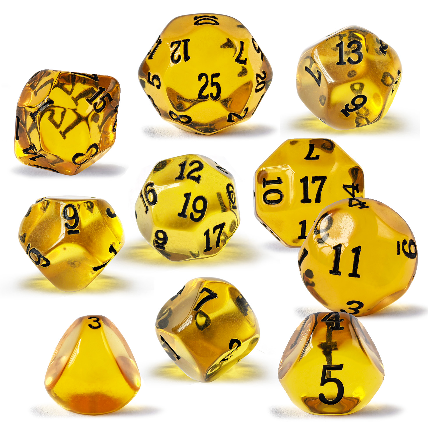 Bescon 10 Pieces Odd Numbered Polyhedral Dice Set D3-D25